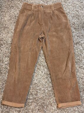 Aaron & Amber Tan Corduroy Barrel Leg High Waist Cuffed Pants Baggy Womens L